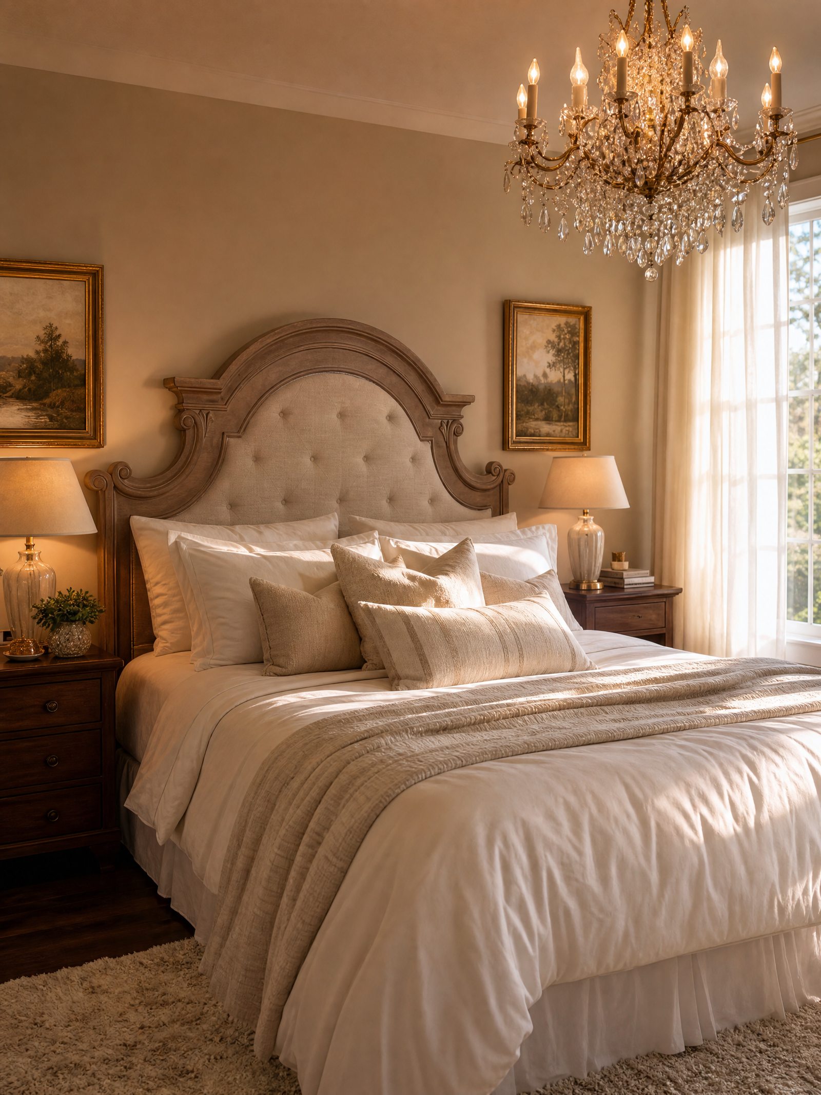 Crisp finished bedroom, made and styled on move-in night